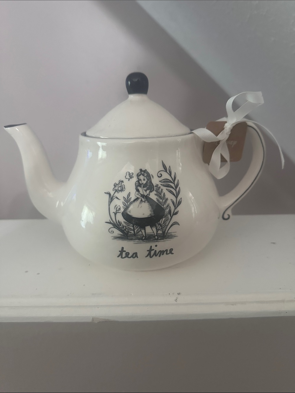 Rae Dunn White Ceramic Teapot Alice in Wonderland